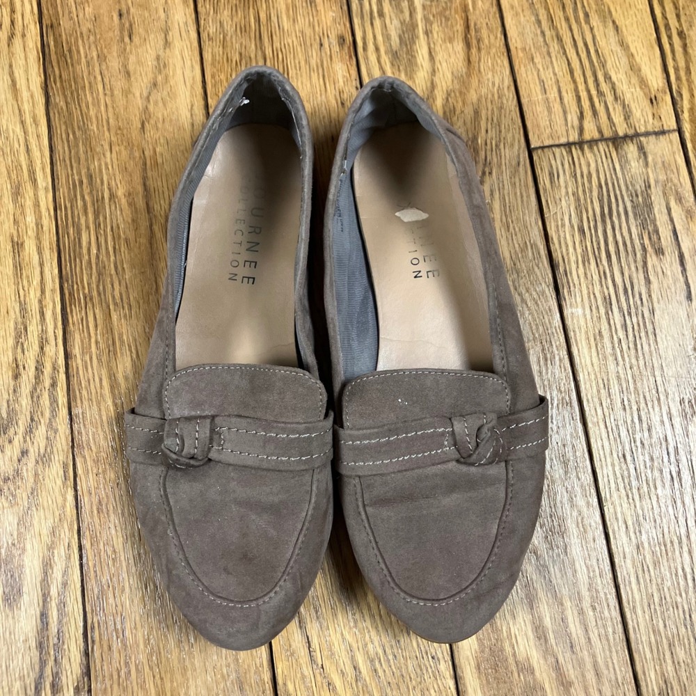 Journee Collection Womens Taupe Faux Suede Loafer Flats Size 8 Knot Detail Brown